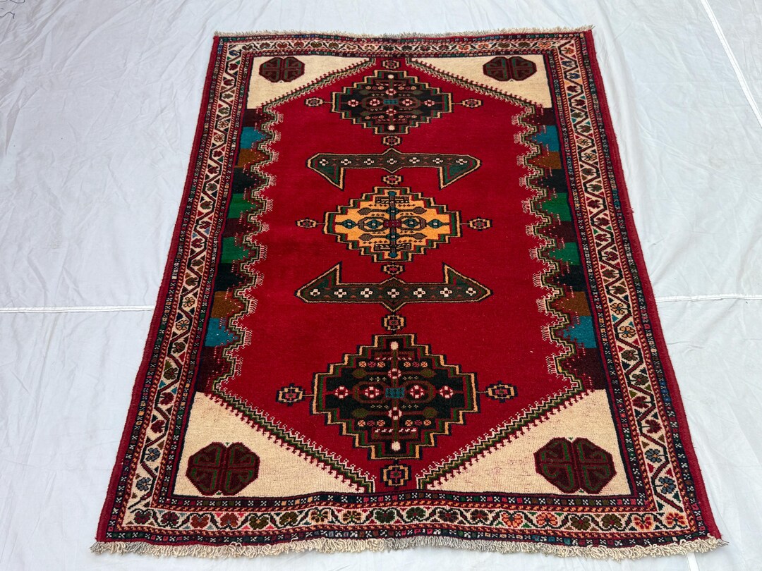 Hand Knotted Wool Rug, 5x4 Ft Multi Color Tribal Accent, Vintage Area ...