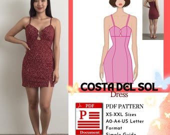 Costa del Sol Dress Sewing Pattern | Dress PDF Digital Download | A0 A4 US Letter Formats