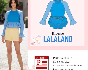 Lalaland Blouse Sewing Pattern | Blouse PDF Digital Download | A0 A4 US Letter Formats