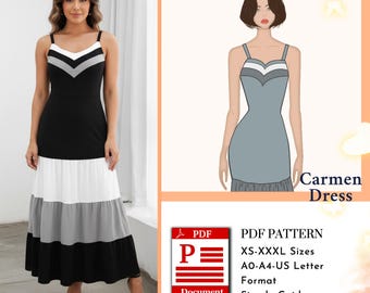 Carmen Dress Sewing Pattern | Dress PDF Digital Download | A0 A4 US Letter Formats