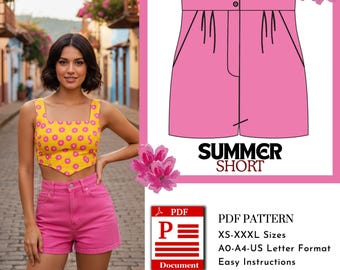 Summer Short Sewing Pattern | Garment PDF Digital Download | A0 A4 US Letter Formats