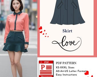 Love Skirt Sewing Pattern | Skirt PDF Digital Download | A0 A4 US Letter Formats