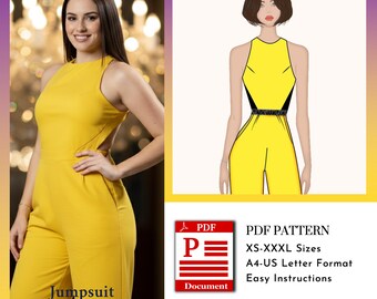Jumpsuit F1 Sewing Pattern | Jumpsuit PDF Digital Download | A4 US Letter Formats