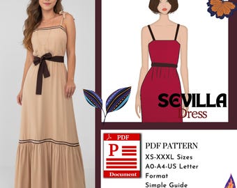 Sevilla Dress Sewing Pattern | Dress PDF Digital Download | A0 A4 US Letter Formats