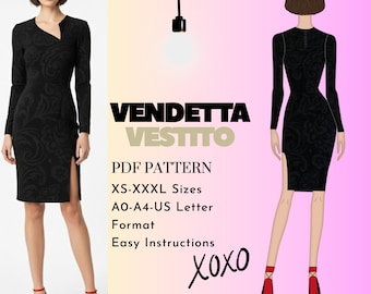 Vendetta Dress Sewing Pattern | Dress PDF Digital Download | A0 A4 US Letter Formats
