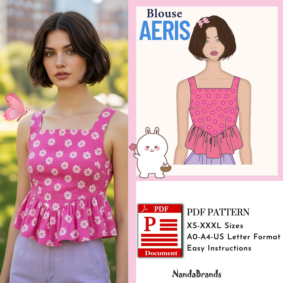 Aeris Blouse Sewing Pattern | Blouse PDF Digital Download | A0 A4 US ...