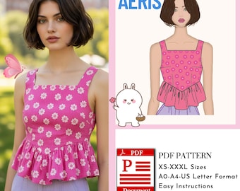 Aeris Blouse Sewing Pattern | Blouse PDF Digital Download | A0 A4 US Letter Formats