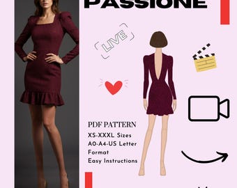 Vestito Passione Sewing Pattern | Garment PDF Digital Download | A0 A4 US Letter Formats