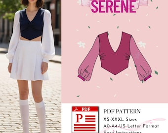 Serene Blouse Sewing Pattern | Blouse PDF Digital Download | A0 A4 US Letter Formats