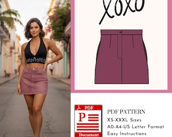 Xoxo Skirt Sewing Pattern | Skirt PDF Digital Download | A0 A4 US Letter Formats