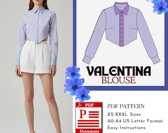 Valentina Blouse Sewing Pattern | Blouse PDF Digital Download | A0 A4 US Letter Formats