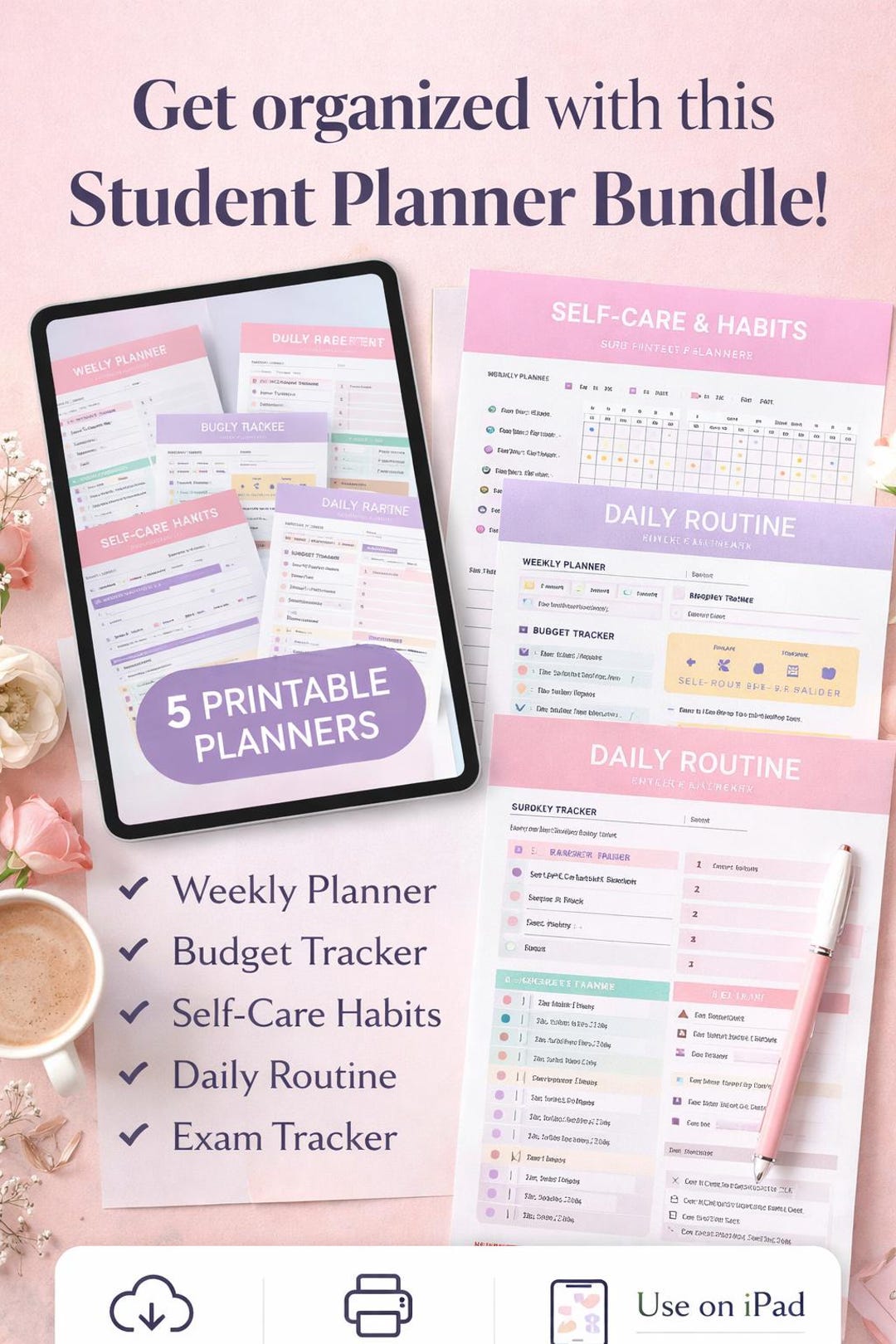 Student Planner Bundle Printable | Digital Planner Pack | Weekly ...