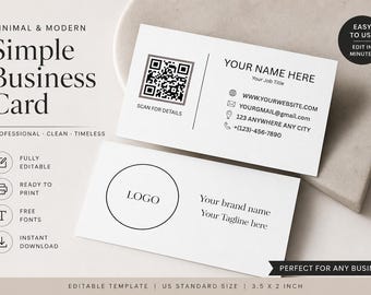 Minimal Modern Business Card Template | Editable Canva Design (Instant Download)