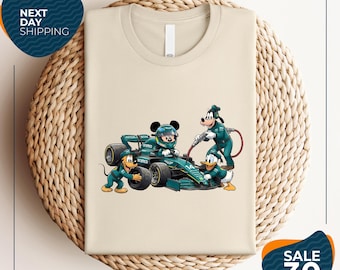 Custom Mickey And Friends Racing Pit | F1 Disney Racing Pit Crew Shirt | Mickey Goofy Donald Formula Car Tee | Disney Motorsport Cartoon