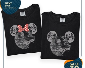 Comfort Color® Retro Star Wars Couple Shirts | Mickey Death Star | Minnie Death Star | Star Wars Day Shirt | Disney World Family Shirts