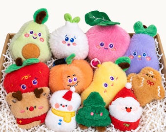 12 Piece Plush Advent Calendar, Fruit & Christmas Plushies, Mystery Box, 12 Day Christmas Countdown