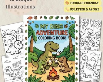 Dinosaur Coloring Book for Kids, Cute Printable Preschool Activity Pages, Toddler Coloring Sheets, Easy to Download, Kids Birthday Gift