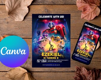 Invitación de cumpleaños de Rescue Bots: Fiesta de Transformers, plantilla editable (descarga en PDF)