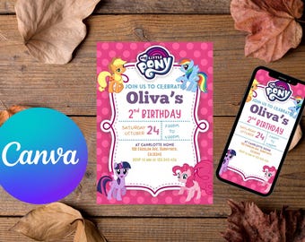 Plantilla de invitación de cumpleaños de My Little Pony / Invitación editable para fiesta de niña (descarga digital)