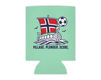 Barco vikingo con bandera noruega Enfriador de latas / Puntuación de saqueo