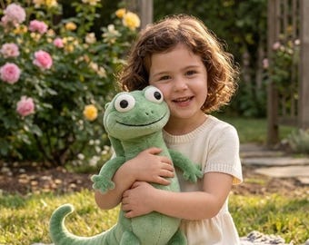 Green Gecko Plush Toy – Soft Cuddly Reptile Stuffed Animal, Kawaii Character Décor