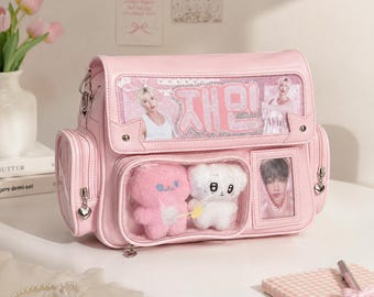 Pink PU Leather Crossbody Ita Bag with Transparent Display – Girls Accessory Gift