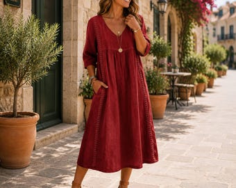 Robe midi fluide et élégante | Style bohème décontracté | Tenue d'été