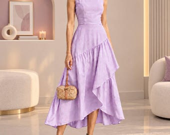 Robe chic pour femme, jupe asymétrique sans manches, tenue élégante pour les fêtes et les occasions spéciales