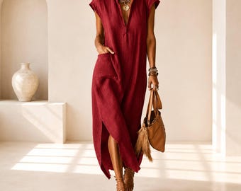 Robe longue fluide bohème pour femme avec poches
