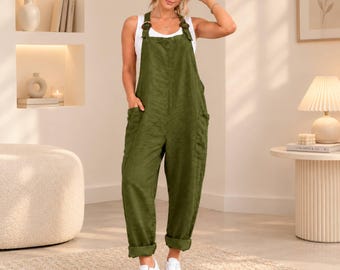Combinaison salopette pour femme avec bretelles réglables, poches avant et bas de jambes resserrés