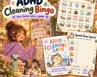 ADHD Cleaning Bingo Printable – Chore Game Card, Speed Clean Sprints & Blank Template