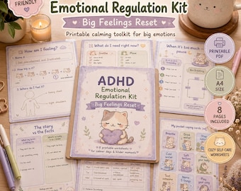 Emotional Regulation Tools Printable – ADHD Big Feelings Kit with Coping Cards & Grounding