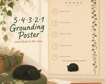 5-4-3-2-1 Grounding Poster Printable – Anxiety Calm Down Wall Art, Classroom