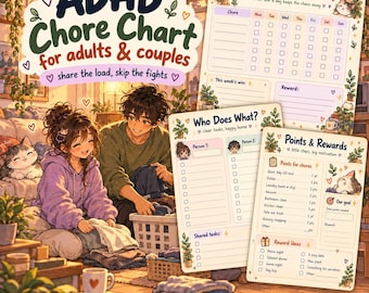 ADHD Chore Chart for Adults & Couples – Weekly Points System, Cleaning Schedule Printable