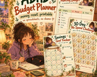 ADHD Budget Planner Printable – No Spend Challenge, Bill & Savings Tracker