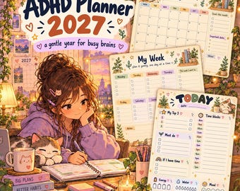 ADHD Planner 2027 Printable – Dated Monthly Calendar, Weekly & Daily Pages, Habit Tracker