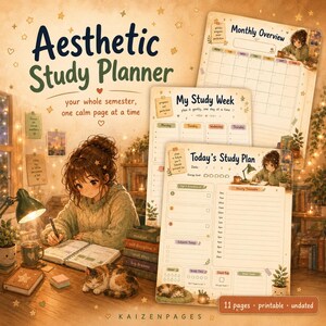 Cozy Anime Study Planner Printable, Undated Student Organization (Digital Download)