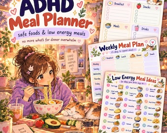 ADHD Meal Planner Printable – Safe Foods List, Low Energy Meals, 14 Pages