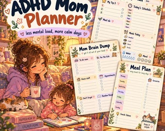 ADHD Mom Planner Printable – Daily Schedule, Family Week, Meal Prep & Self-Care Menu