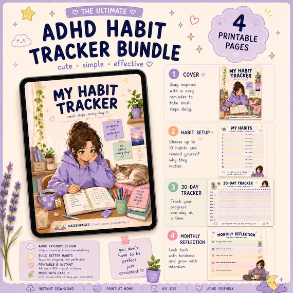 ADHD Habit Tracker Printable – 4 Gentle Pages for Small Daily Wins