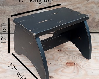 Taburete grande con decoración de estilo rústico, estilo rústico, de madera, con pintura envejecida de ébano y negro, ideal para decoración de estilo rústico y rústico.