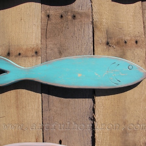 Fish Cutout Beach Cottage Turquoise Country Chic Decor Primitive Folk Art Wood Fish Paint