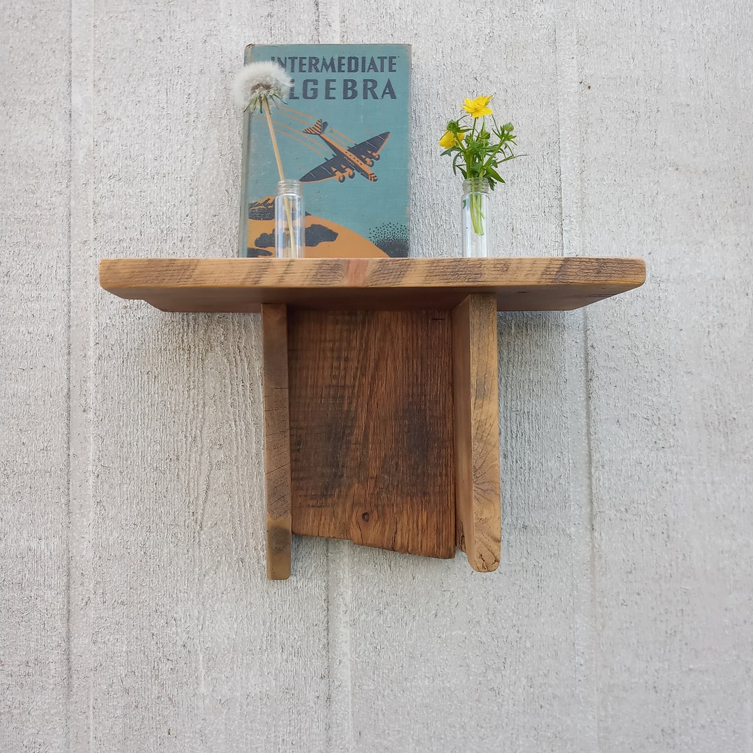 Primitive Reclaimed Wood Display Shelf With Rustic Edge Natural Wood ...