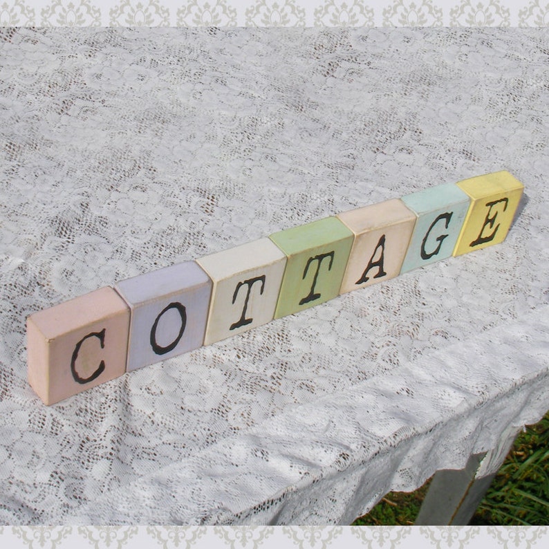 Painted Wood Block Letters Cottage Chic Home Decor Wooden Shabby Chic Colors Name Rustic Weathered Distressed Spell Alphabet image 3