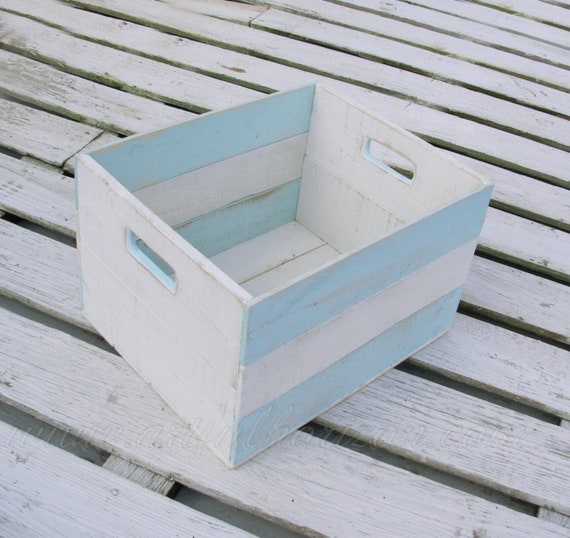 Reclaimed Wood Crate Painted Blue White Medium Bin Beach Reclaimed Wood Crate Painted Blue White Medium Bin Beach