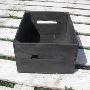 Black Wood Crate Urban Loft Decor Modern Industrial Storage Rustic Primitive Folk Art Custom Finish Wooden Bin Box Onyx Black