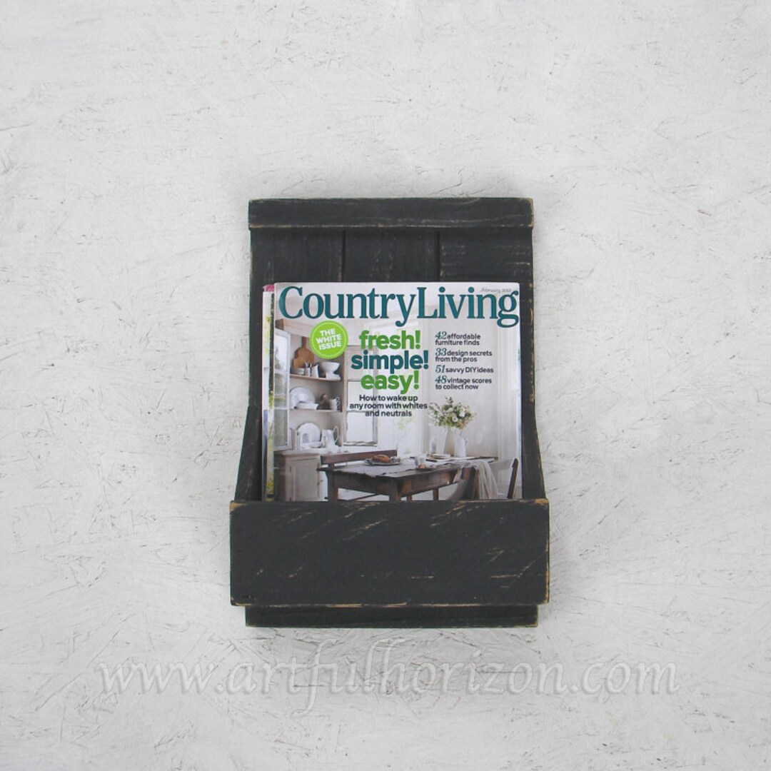 Primitive Folk Art Black Magazine Rack Wall Box Custom Farmhouse ...