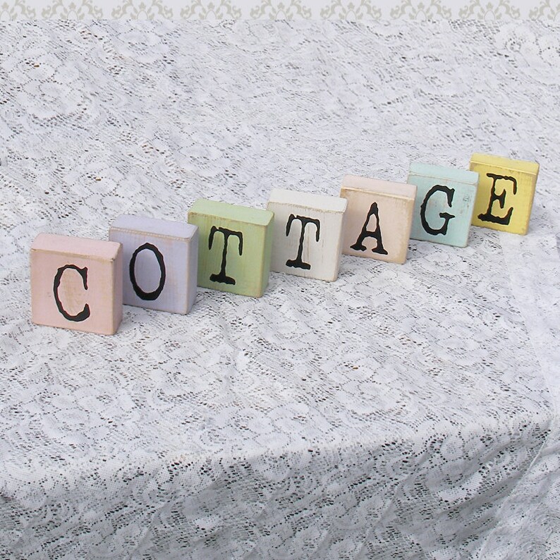 Painted Wood Block Letters Cottage Chic Home Decor Wooden Shabby Chic Colors Name Rustic Weathered Distressed Spell Alphabet image 2