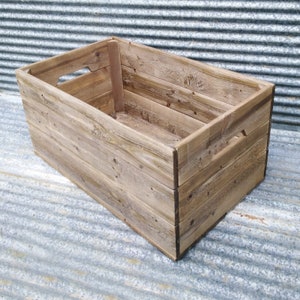 Large Reclaimed Wood Crate Primitive Folk Art Rustic Farmhouse Decor Custom Finish image 1