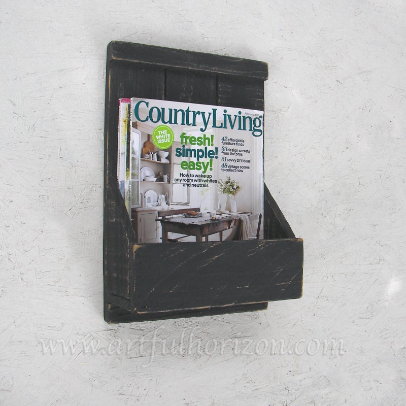 Primitive Folk Art Black Magazine Rack Wall Box Custom Etsy